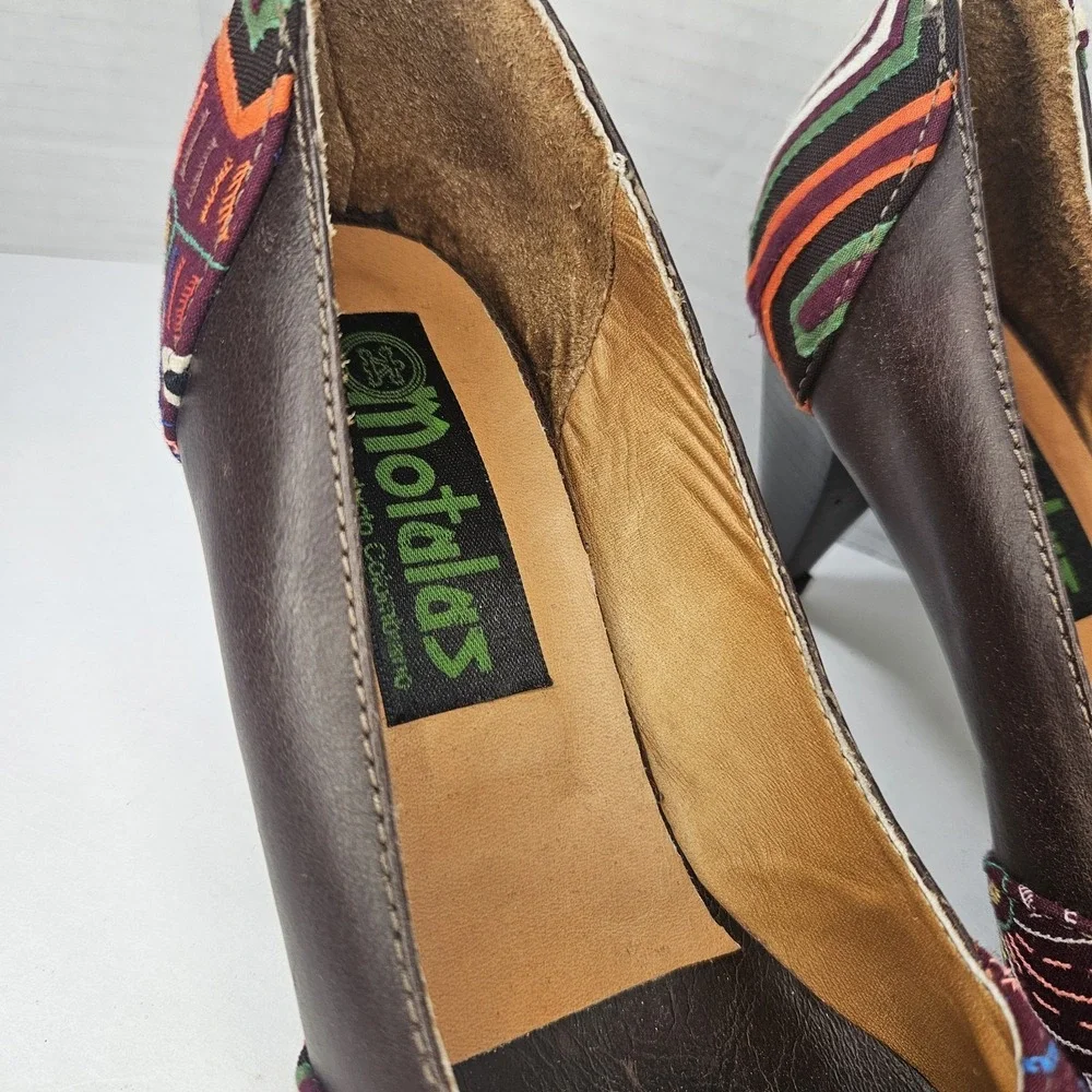 Peep Toe Handmade Leather Heels Size 36 Colombia Embroidered‎ Boho Festival